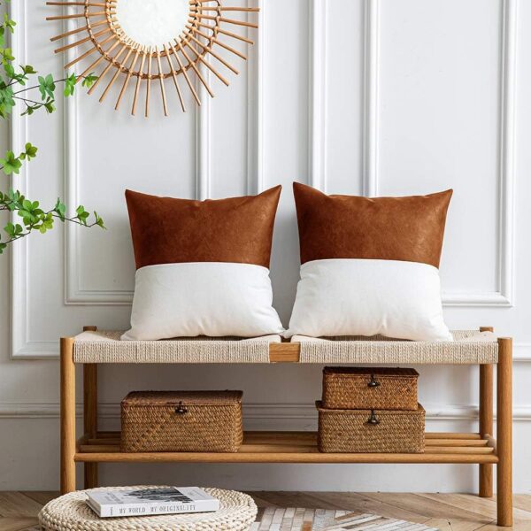 Cotton Canvas Double Stitching Leather Sofa Cushion Cover